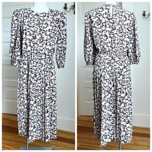 SOLD 80s tan & navy dress